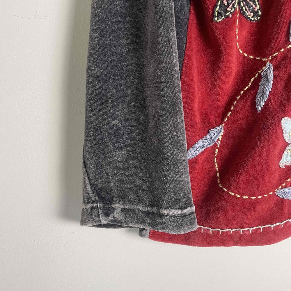 Himalayan Handmade Womens Velour Grandma Core Patchwork Floral Hooded Jacket M - Picture 2 of 10